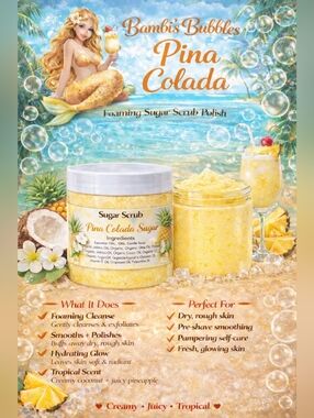 Pina Colada 8oz Hand Crafted Foaming Sugar Polish Scrub